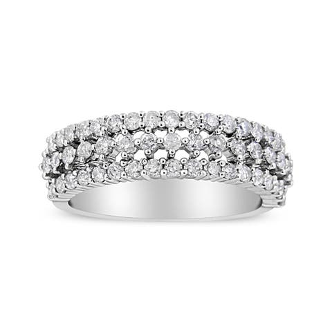 14K White Gold 1.0 Cttw Diamond Three Row Band Ring