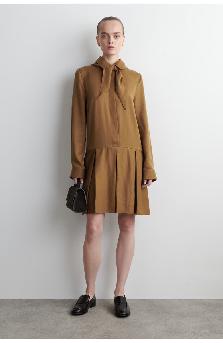 COS Scarf-Detail Dropped-Waist Mini Dress, Main, color, Brown