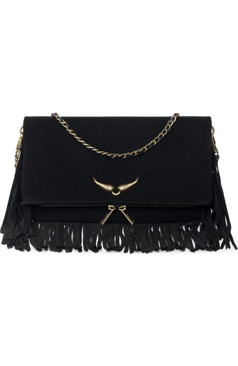 Zadig & Voltaire Rock Suede Fringe Crossbody Bag, Main, color,