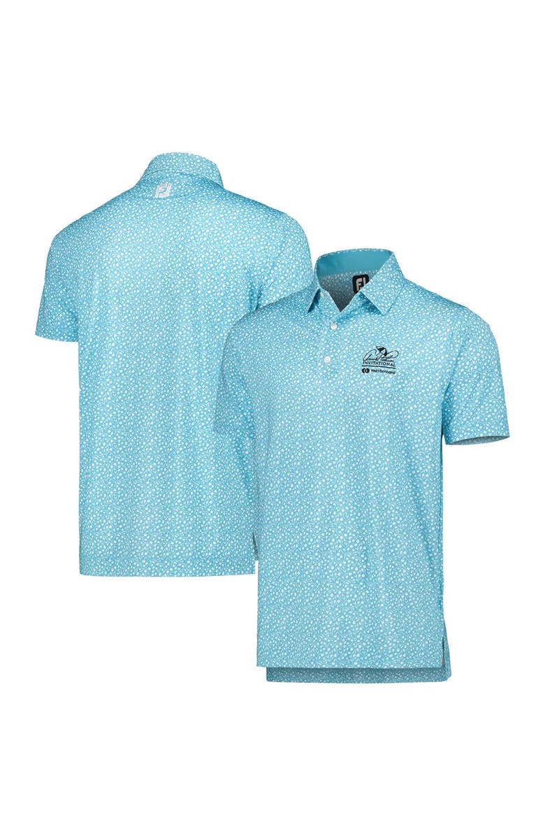 FOOTJOY Men's FootJoy Light Blue Arnold Palmer Invitational Tossed Tulips Lisle Self Collar ProDry Polo, Main, color, 