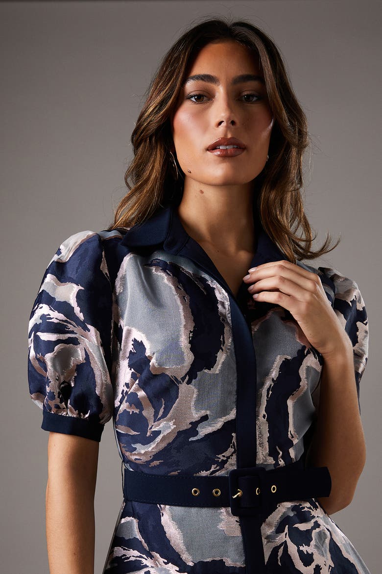 Short Sleeve Jacquard Shirt Dress, Alternate, color, Navy