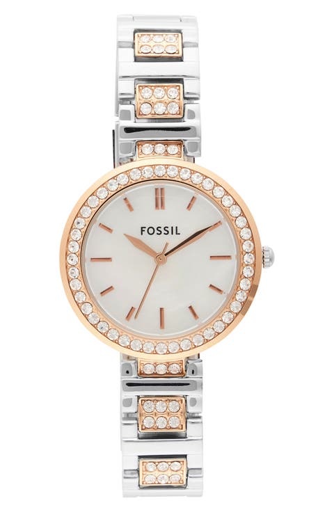 Karli Crystal Embellished Three-Hand Quartz Bracelet Watch, 34mm