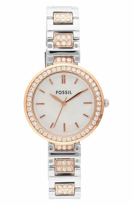 Fossil Karli Crystal Embellished Three-Hand Quartz Bracelet Watch, 34mm