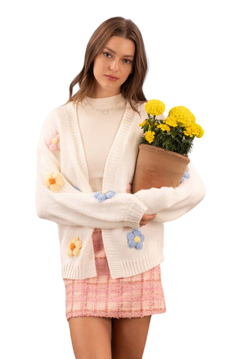 Blu Pepper 3D Flower Open Front Cardigan, Alternate, color, 