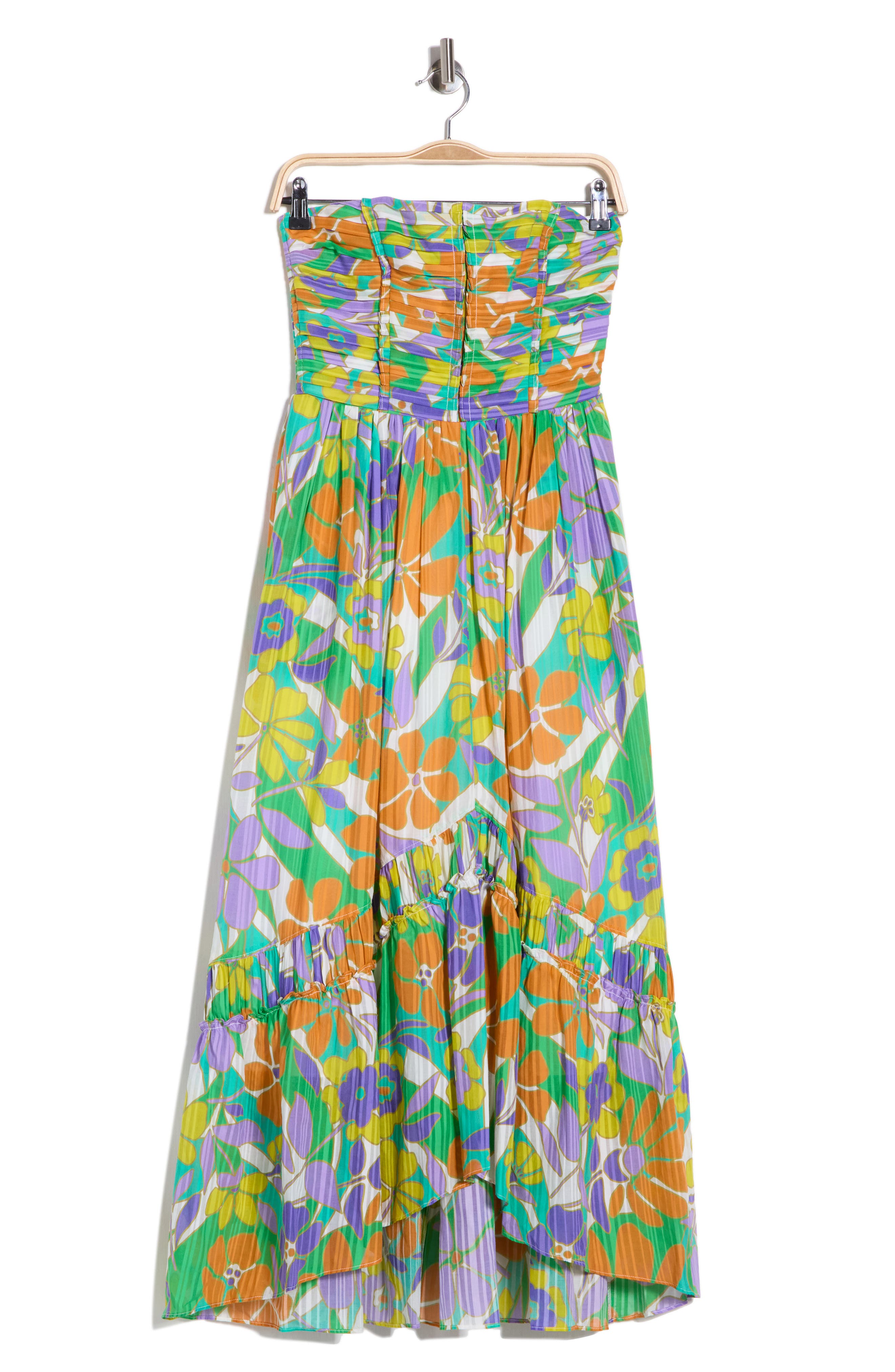 Ramy Brook Murphy Floral Strapless Plissé Maxi Dress