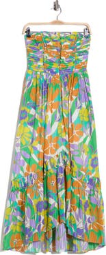 Ramy Brook Murphy Floral Strapless Plissé Maxi Dress