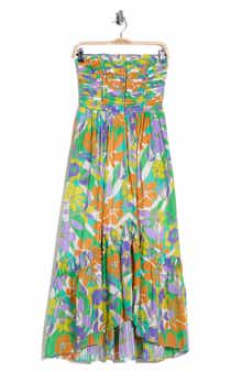 Ramy Brook Murphy Floral Strapless Plissé Maxi Dress