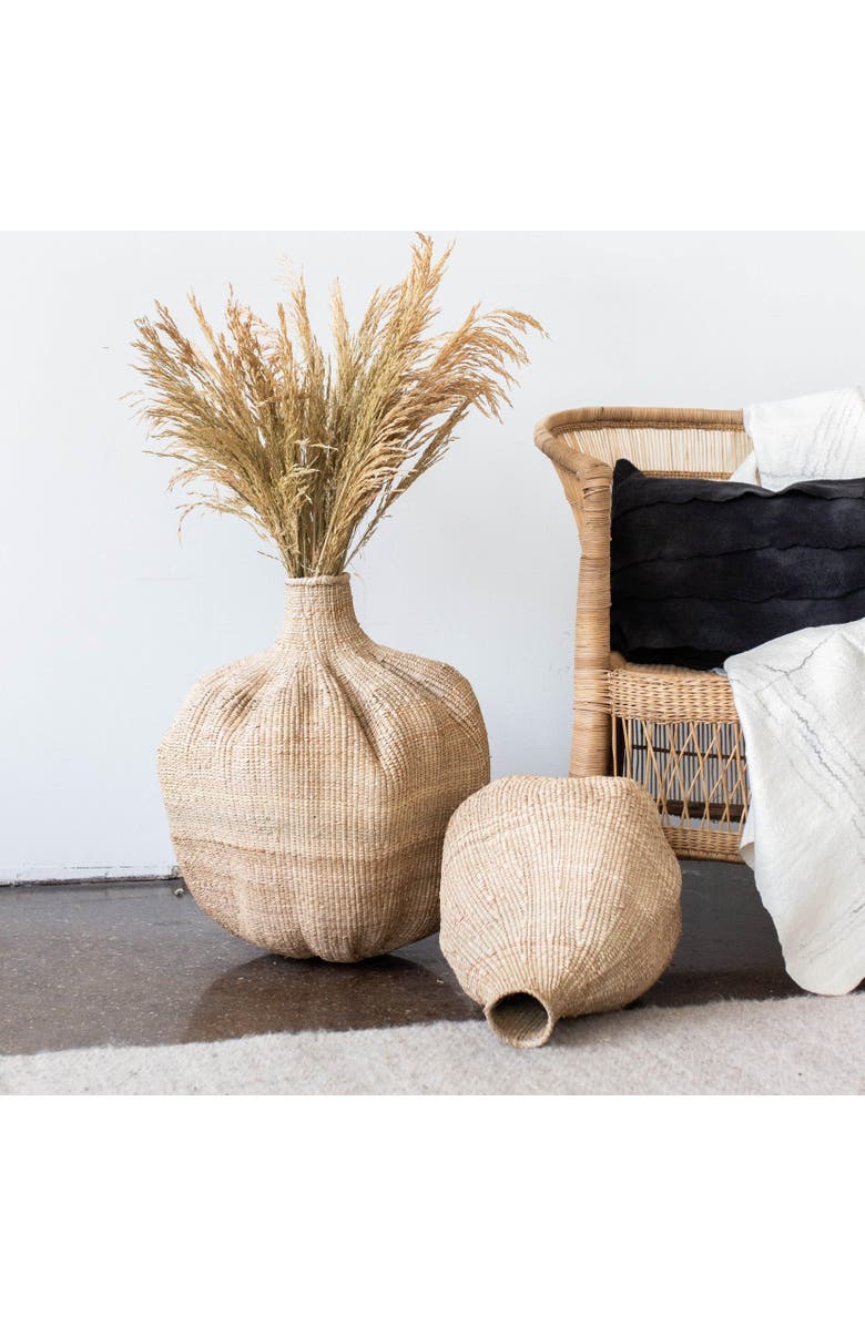 kanju Interiors Ilala Garlic Gourd Handwoven African Basket, Alternate, color, Natural