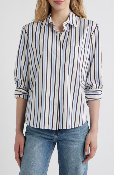 The Signature Y-Neck Cotton Poplin Button-Up Shirt