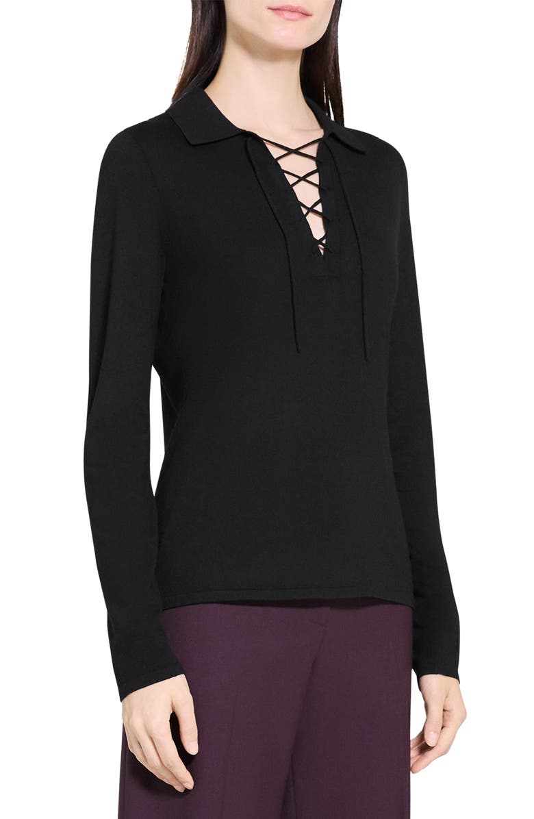 Theory Drawstring Polo Merino Long Sleeve Top, Alternate, color, 