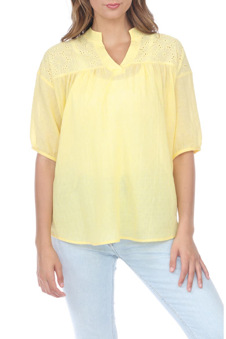 Embroidered Cotton Top, Main, color, YELLOW