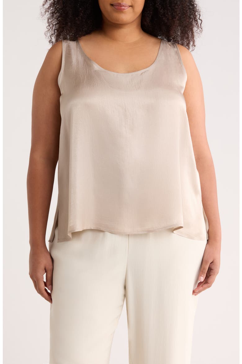 Scoop Neck Satin Tank, Main, color, WHEAT