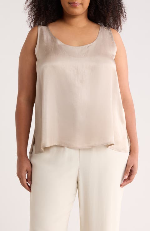 Scoop Neck Satin Tank (Plus)