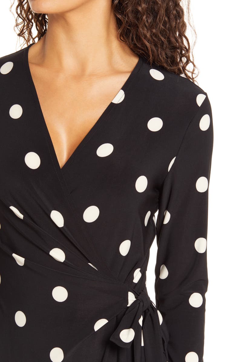 Anne Klein Polka Dot Bracelet Sleeve Wrap Dress, Alternate, color, Anne Black/ Anne White