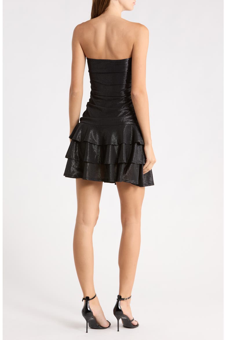 Ruched Tiered Strapless Minidress, Alternate, color, BLACK
