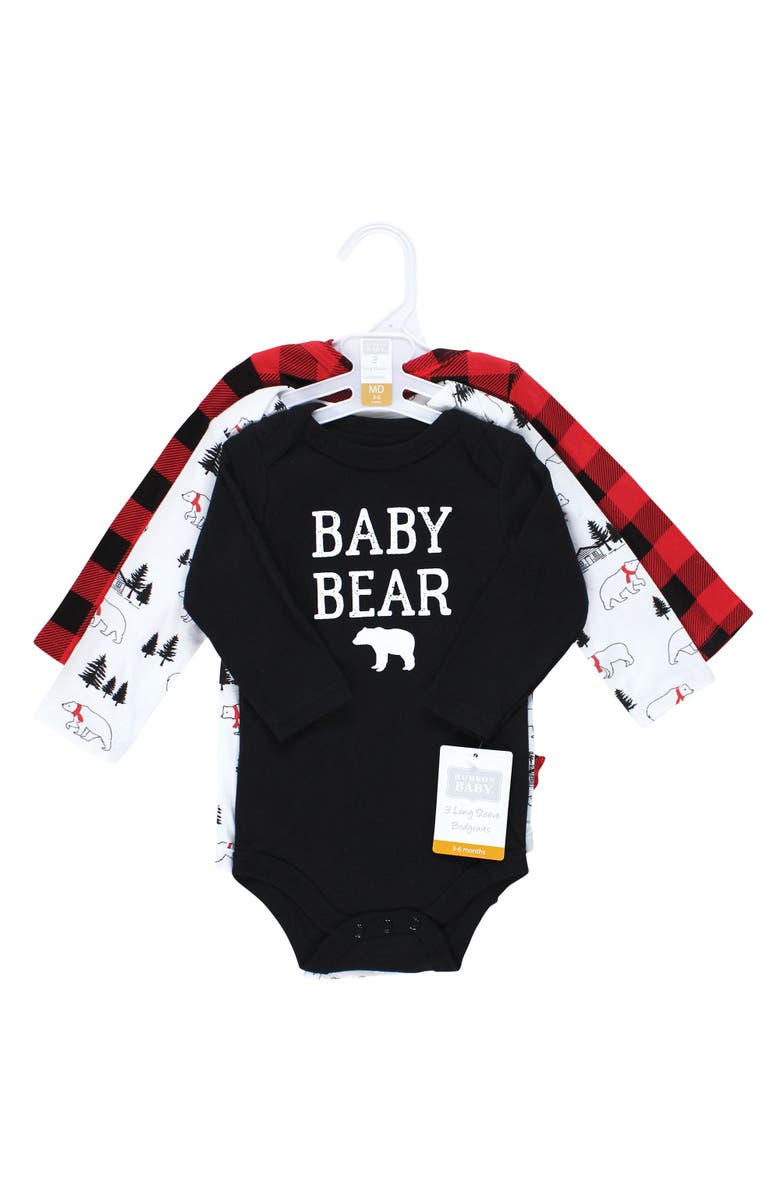 Hudson Baby Cotton Long-Sleeve Bodysuit 3Pk, Alternate, color, Buffalo Plaid Bear
