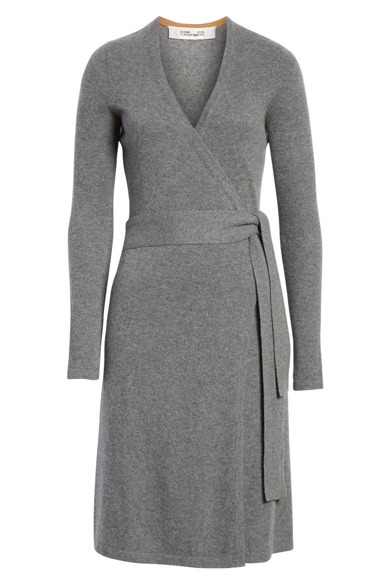 Diane Von Furstenberg Linda Cashmere Wrap Dress, Alternate, color, CHARCOAL MELANGE
