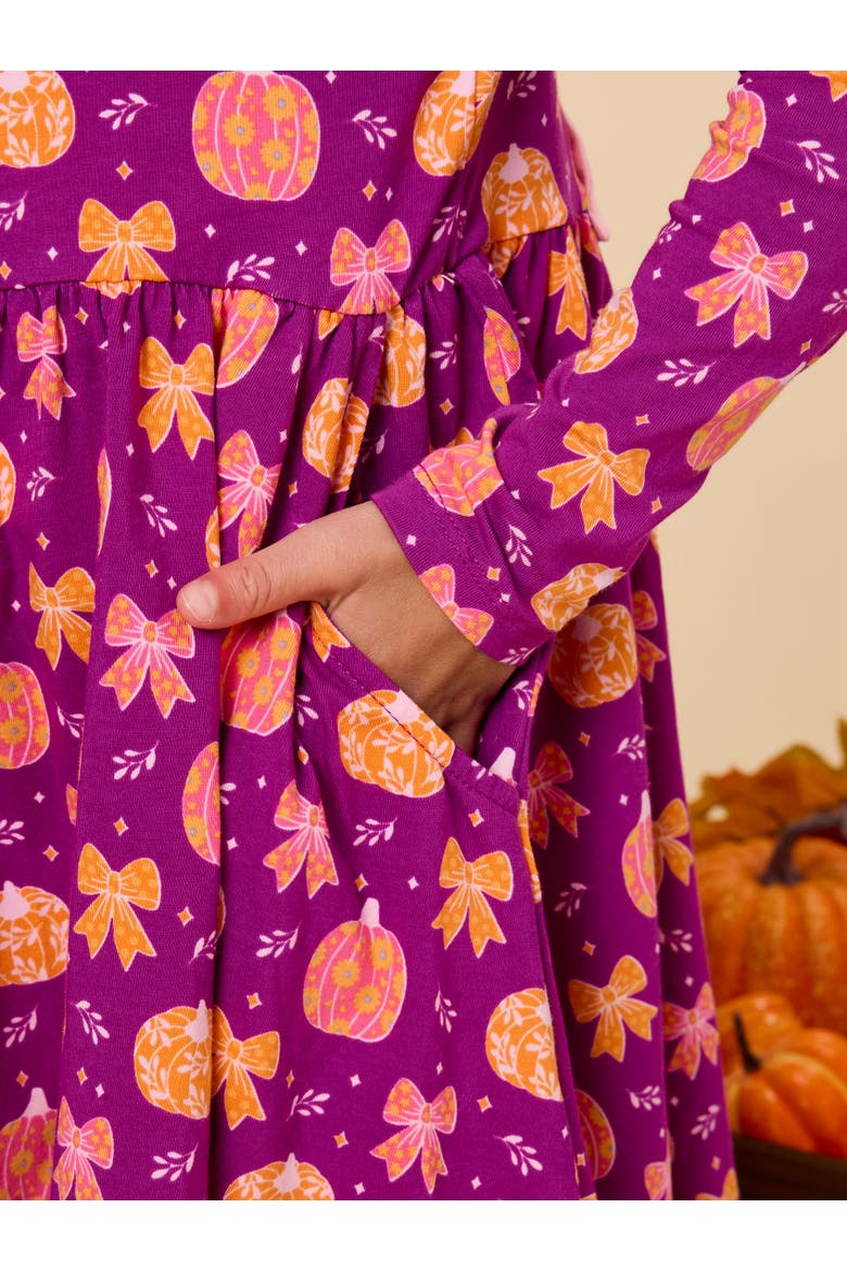 Knit Long Sleeve Twirl Dress, Alternate, color, Pumpkin Bow Patch