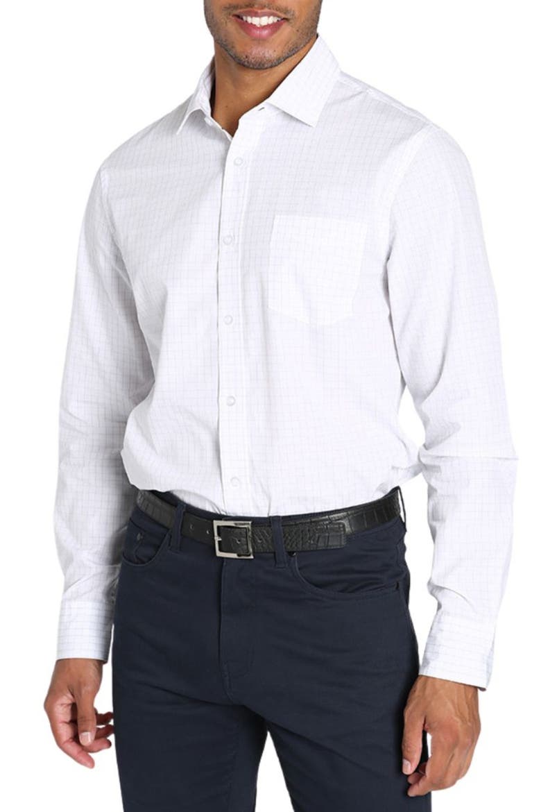 Hayati Grid Button-Up Shirt, Main, color, WHITE HAYATI