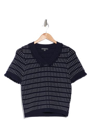 ADRIANNA PAPELL ADRIANNA PAPELL FRINGE TRIM SHORT SLEEVE CROP SWEATER