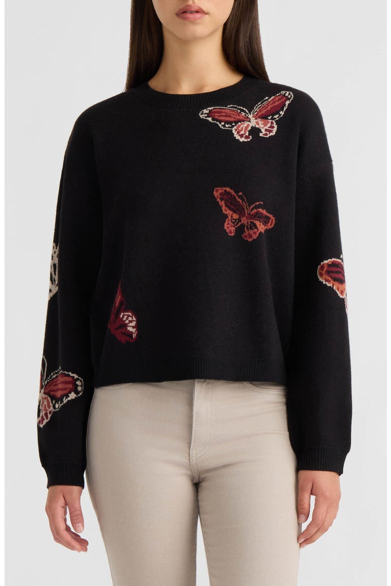 Butterfly Crewneck Sweater, Main, color, BLACK