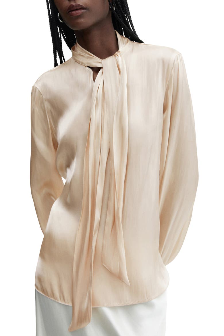 Tie Neck Satin Shirt, Main, color, GOLD