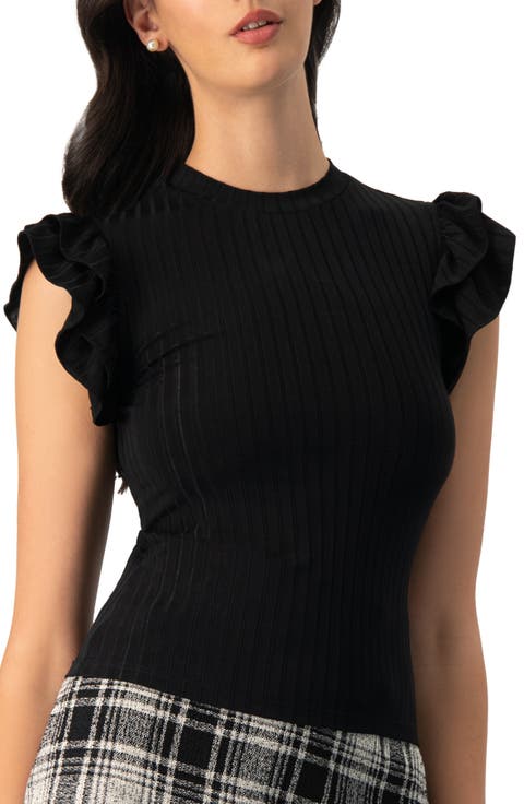 Ribbed Straight Top With Ruffles