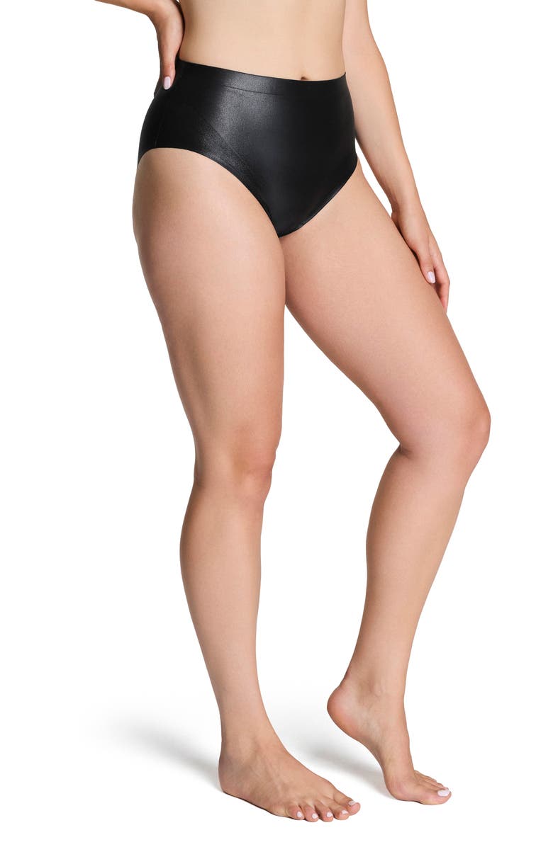 SPANX<sup>®</sup> SPANXshape<sup>™</sup> LuxeShine Briefs, Alternate, color, Very Black Gunmetal Foil
