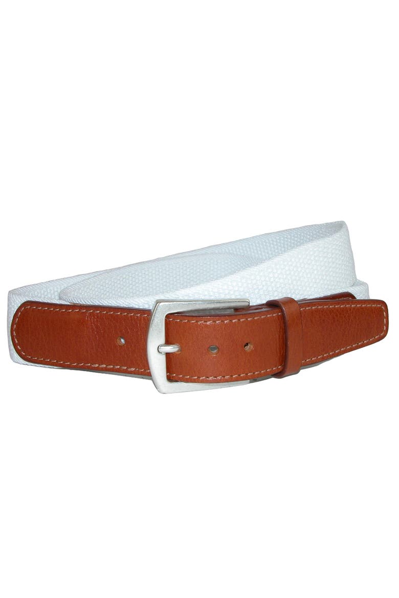 Men's Newport Pique Cotton Woven Elastic Belt, Main, color, White