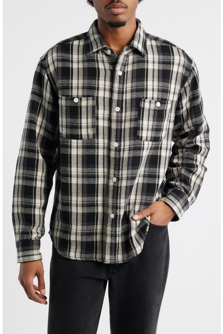 Plaid Cotton Button-Up Work Shirt, Main, color, BLACK PLAID