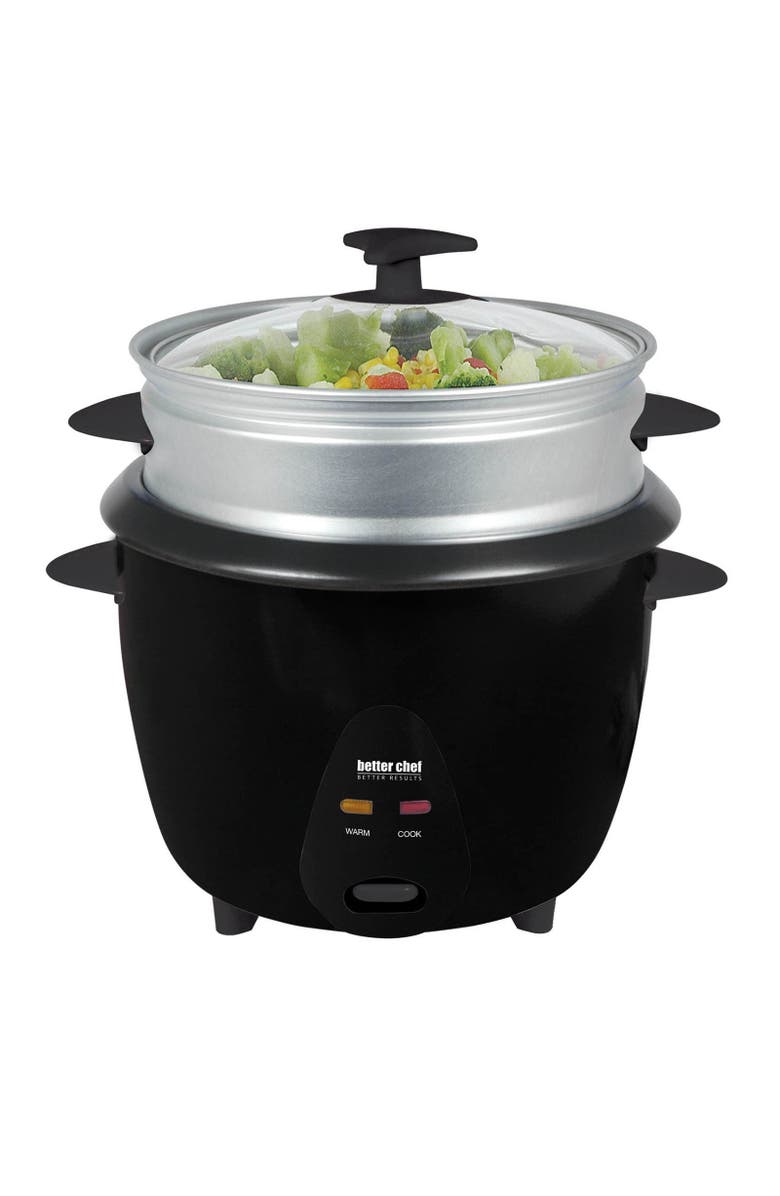 Better Chef 5 Cup Rice Cooker with Food Steamer Attachment, Alternate, color, Black