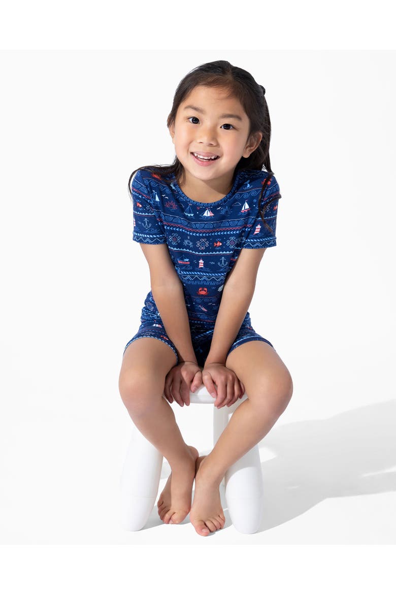 Sail Away Fair Isle Kids 2-Piece Short Sleeve & Shorts Pajama Set, Alternate, color, Sail Away Fair Isle