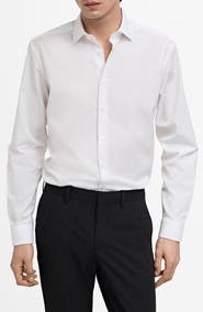 MANGO Slim Fit Cotton Poplin Suit Button-Up Shirt