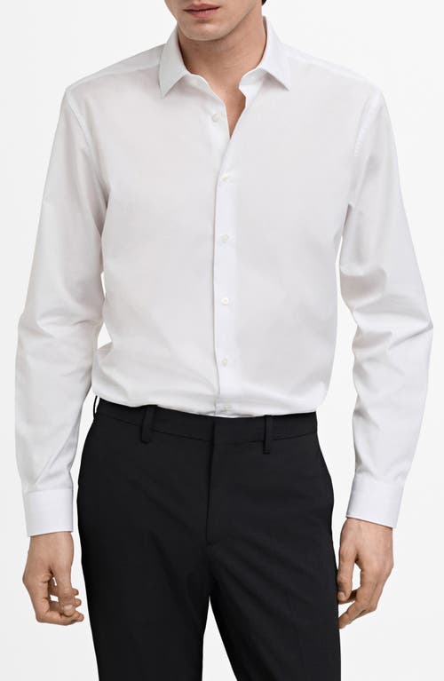 Mango Slim Fit Cotton Herringbone Suit Button-up Shirt In White