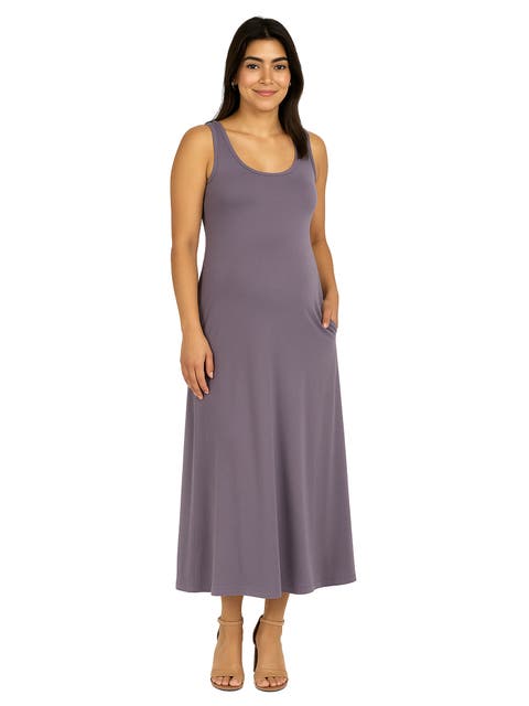 Maternity Scoop Neck Sleeveless Maxi Dress with Pockets