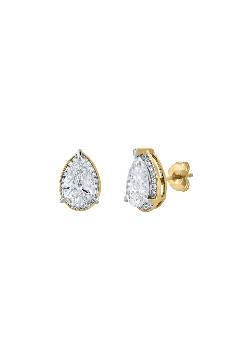 Amaya 4.25 CT 14K Gold Lab Grown Diamond Pear Halo Stud Earrings, Alternate, color, 14K Yellow Gold