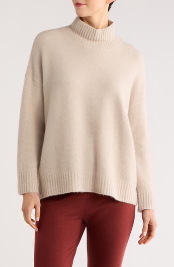 Eileen Fisher Cashmere Blend Bouclé Turtleneck Sweater In Neutral