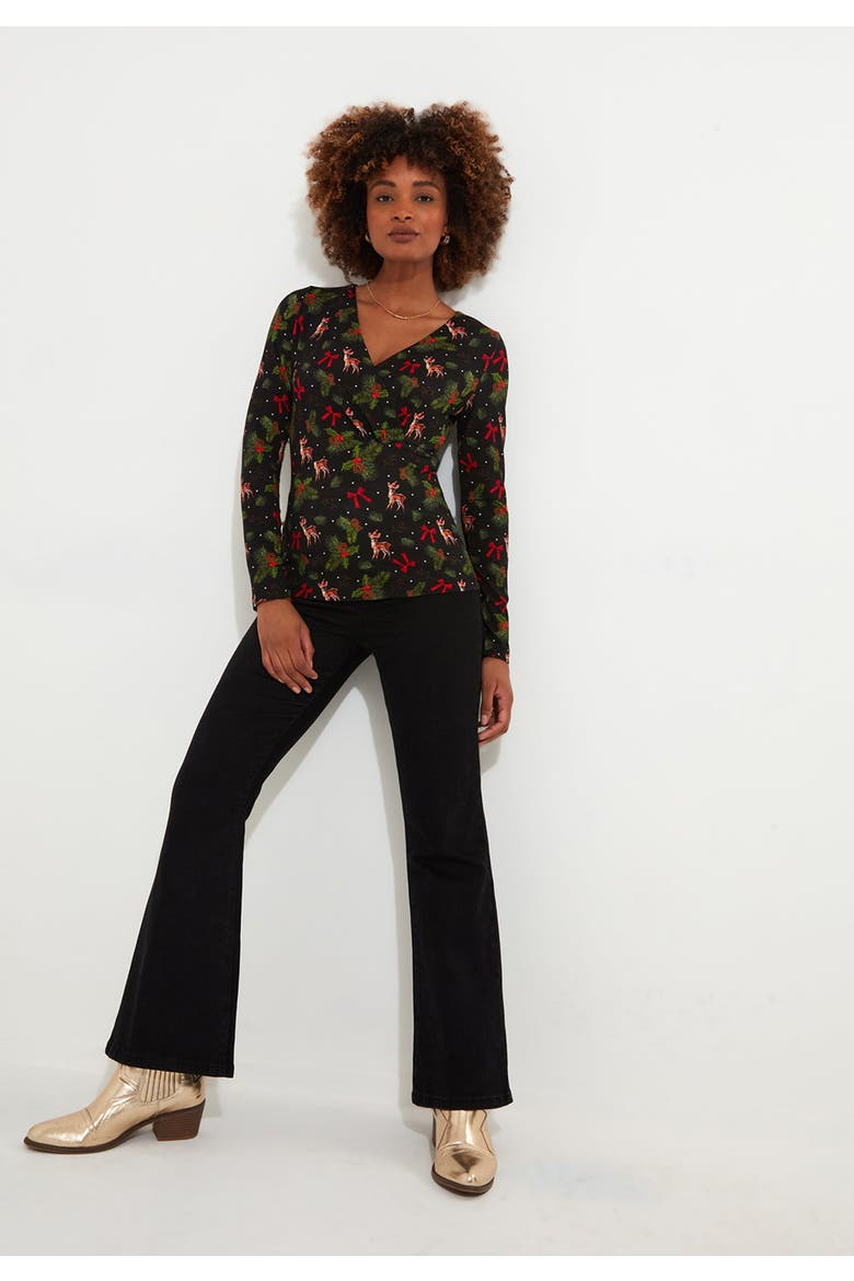 Stretch Knit Festive Wrap Top, Alternate, color, FESTIVE FALLING REINDEER