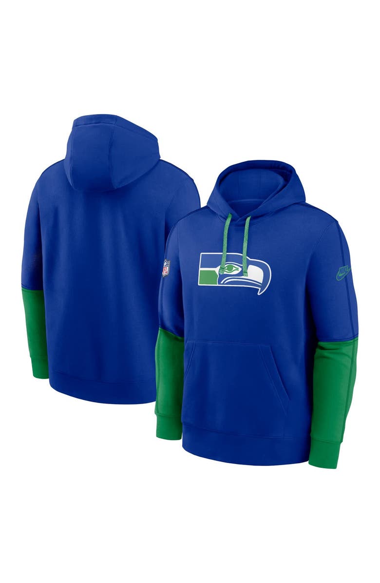 Nike Men's Nike Royal Seattle Seahawks  Throwback Logo Club Tri-Blend Pullover Hoodie, Main, color, 