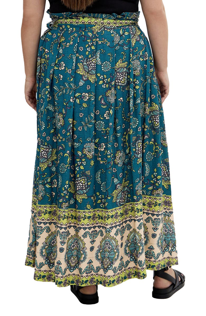 City Chic Sable Border Tie Waist Maxi Skirt, Alternate, color, Print