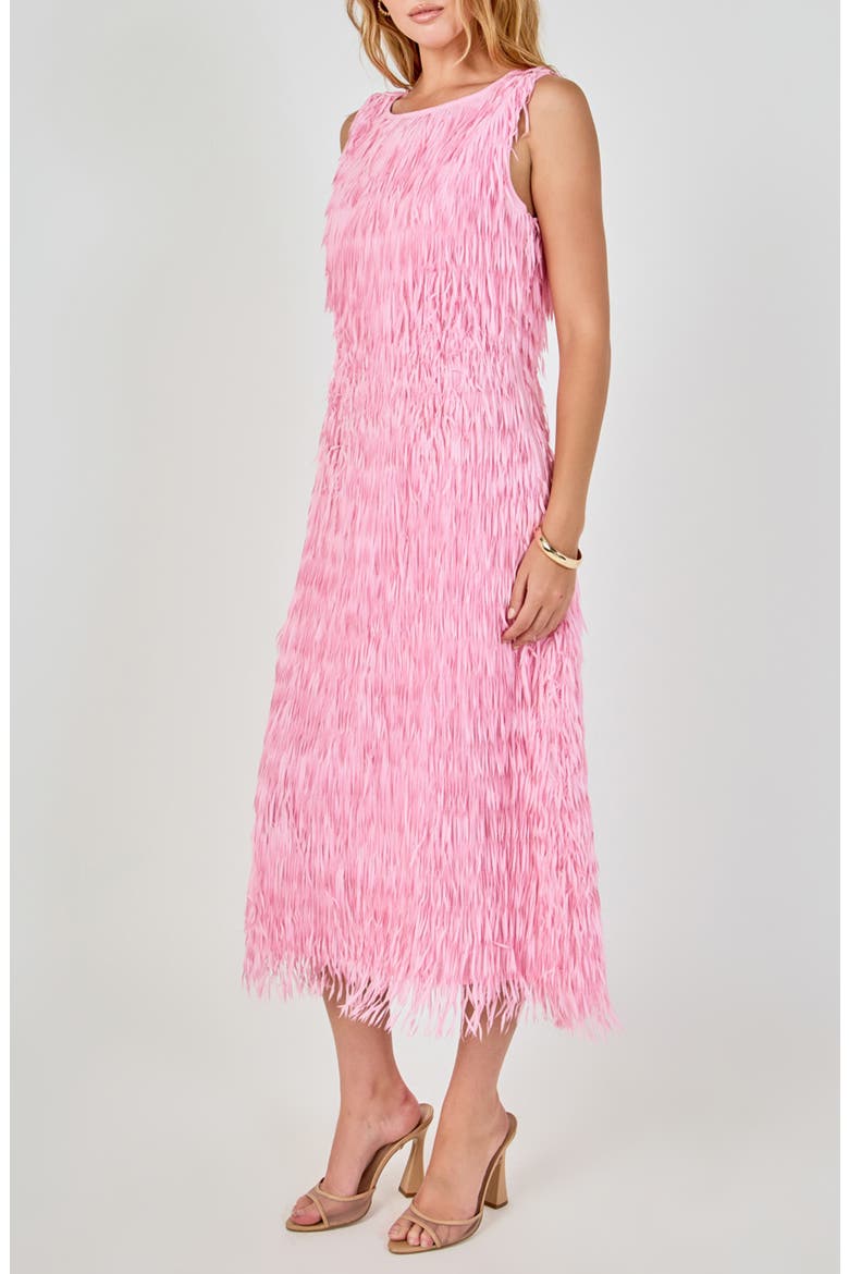 Fringe Sleeveless Midi Dress, Alternate, color, PINK