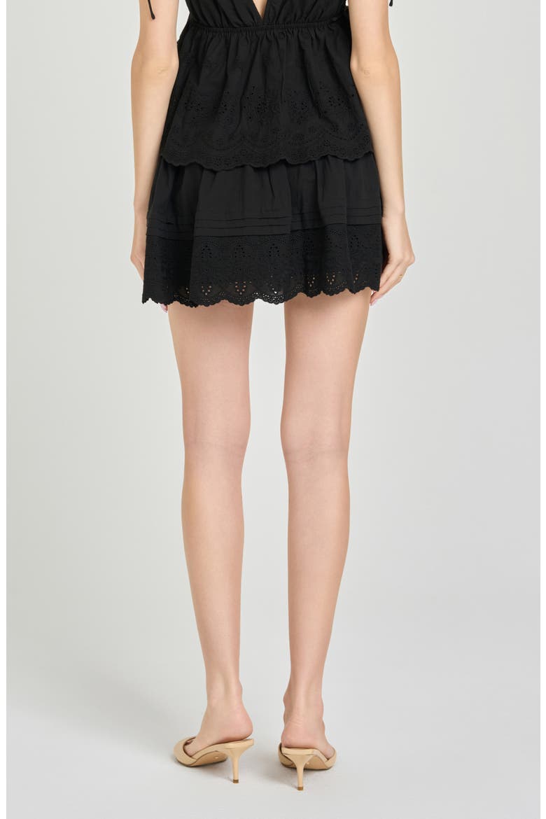 x Hannah Lovey Porter Goldie Embroidered Detail Cotton Miniskirt (Nordstrom Exclusive), Alternate, color, BLACK