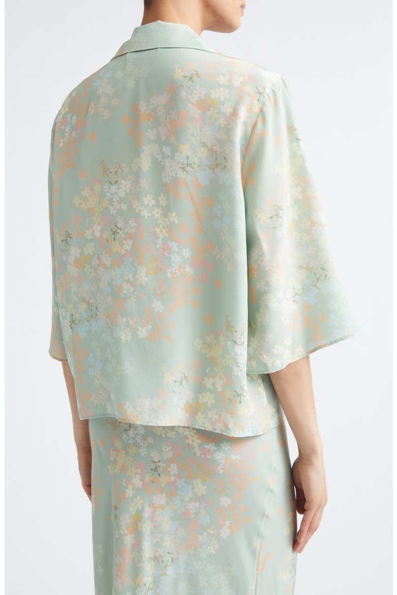 Petit Beurre Jasmine on Mint Print Silk Button-Up Camp Shirt, Alternate, color, JASMINE/ MINT