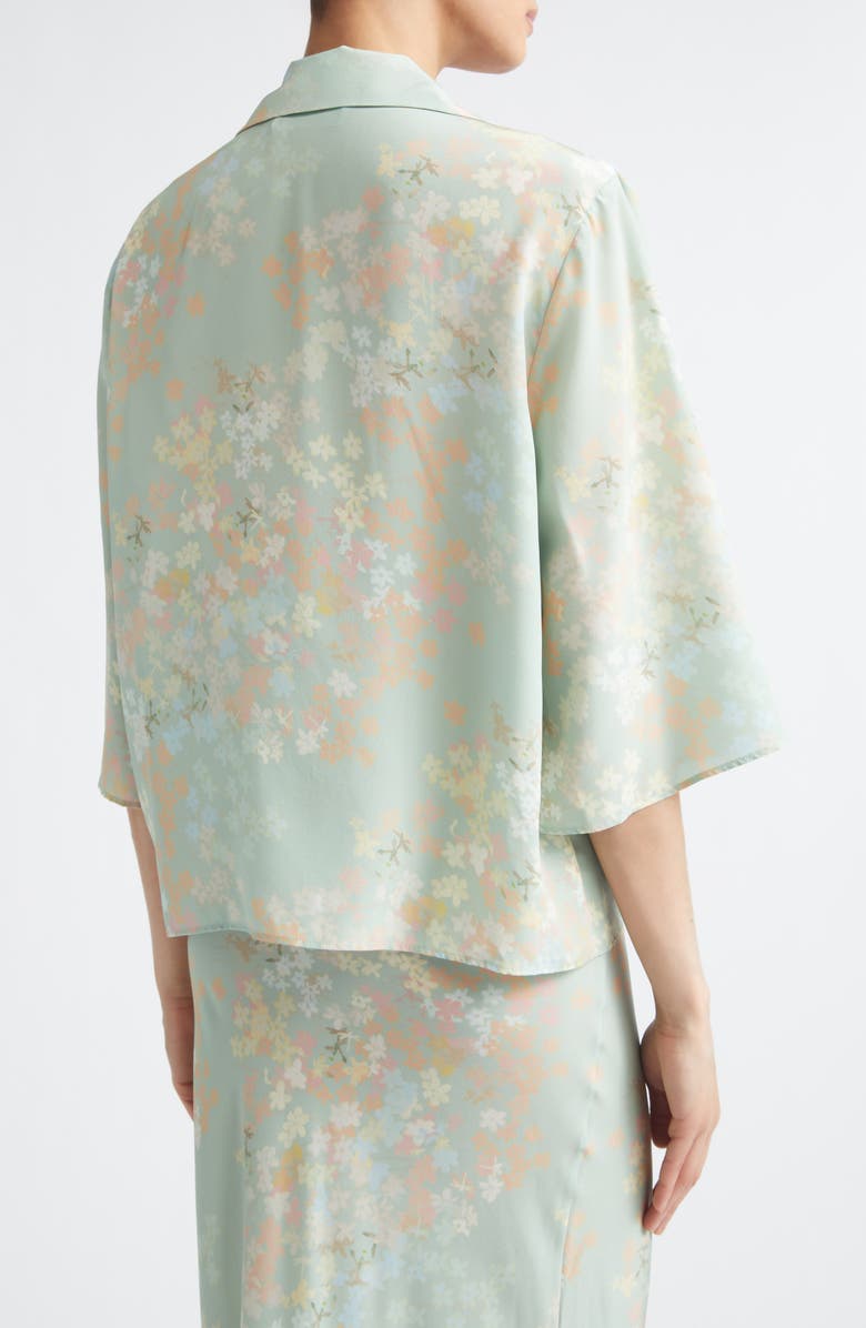 BERNADETTE Petit Beurre Jasmine on Mint Print Silk Button-Up Camp Shirt, Alternate, color, Jasmine/ Mint