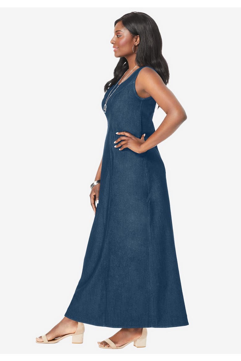 Denim Maxi Dress, Alternate, color, MEDIUM STONEWASH