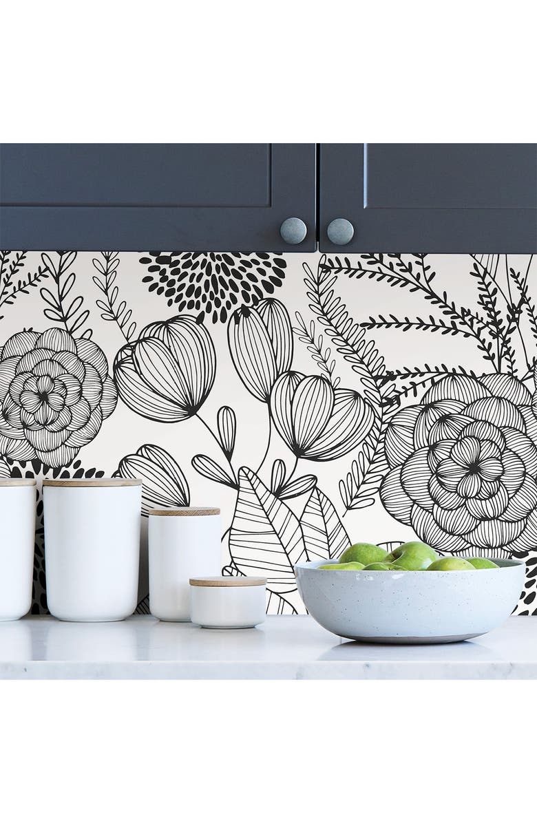Wallpops Black Secret Garden Peel & Stick Wallpaper, Alternate, color, Black