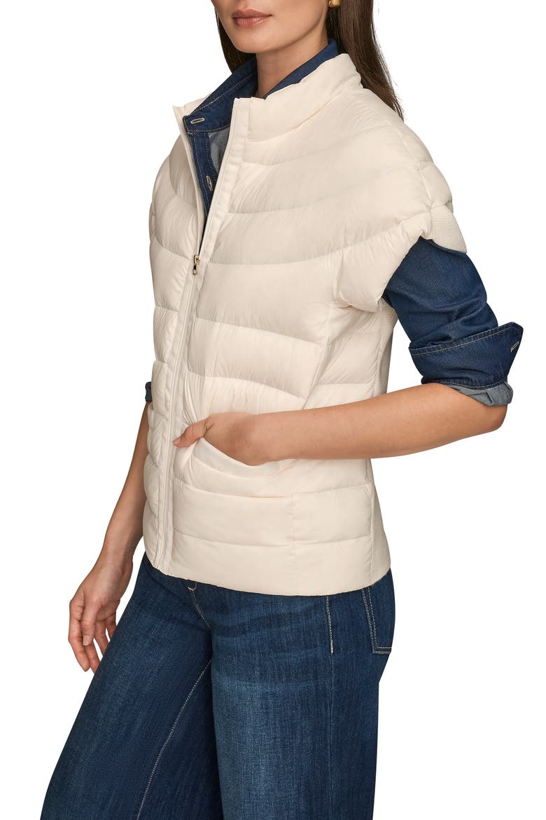 Cap Sleeve Mixed Media Down Jacket, Alternate, color, CREAM