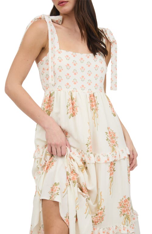 August Sky Floral Bow Strap Maxi Dress In Apricot Multi