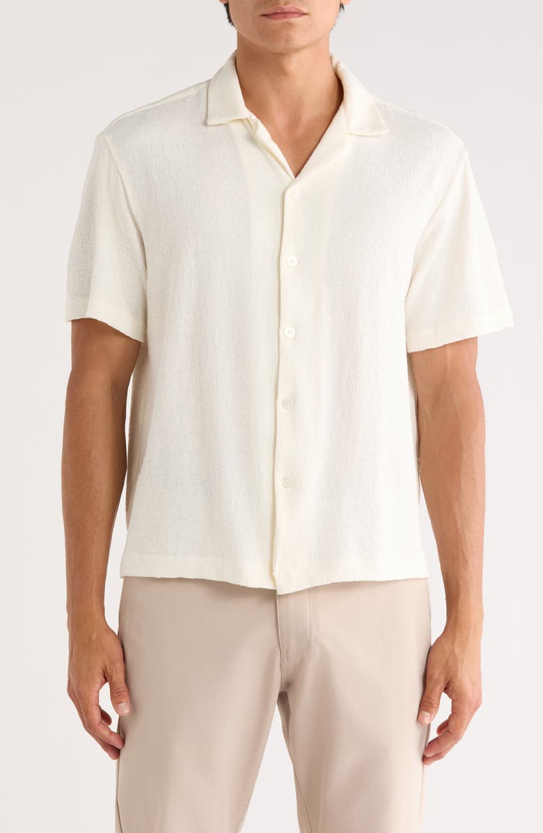 DENIM AND FLOWER Textured Camp Shirt, Main, color, Off White