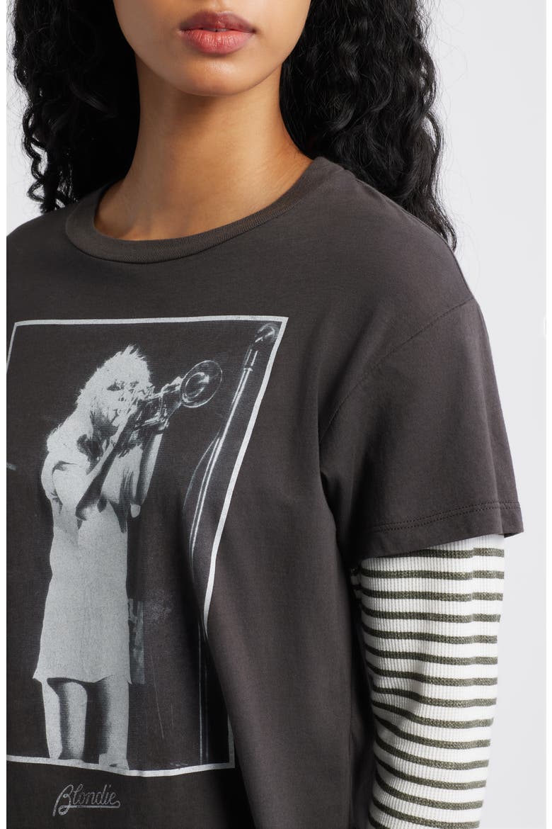 Blondie Debbie Trumpet Photo Cotton Graphic T-Shirt, Alternate, color, WASHED BLACK